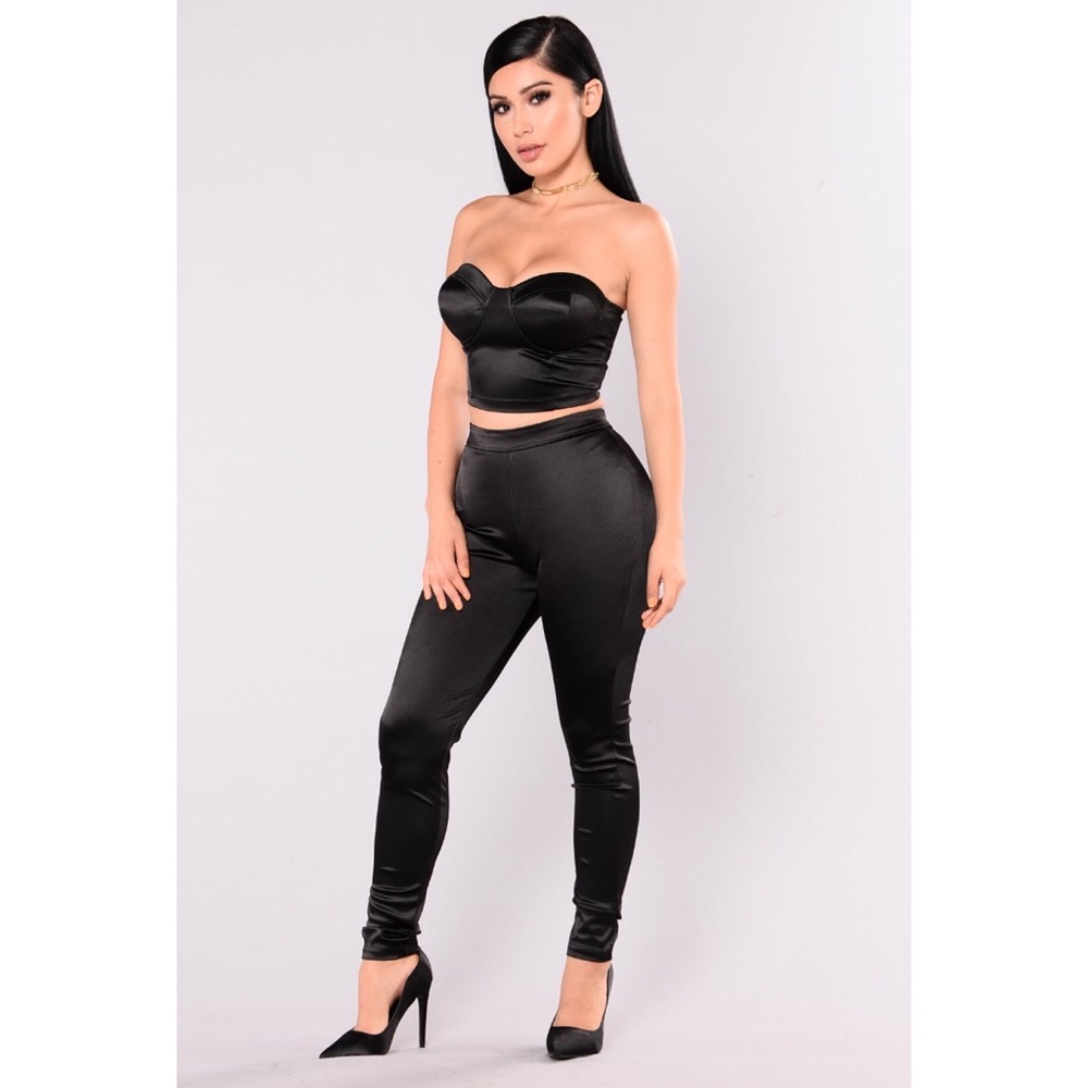 Whitney Black Satin Set